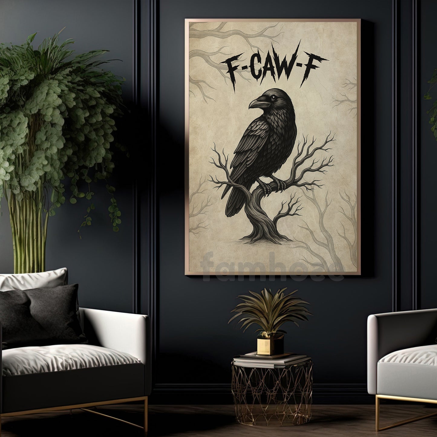 Funny Crow Canvas Painting, F-Caw-F Wall Art Decor, Poster Gift For Raven Lovers