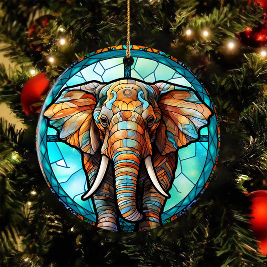 Majestic Mosaic Elephant, Elephant Circle Ceramic Ornament Christmas Gift For Elephant Lovers