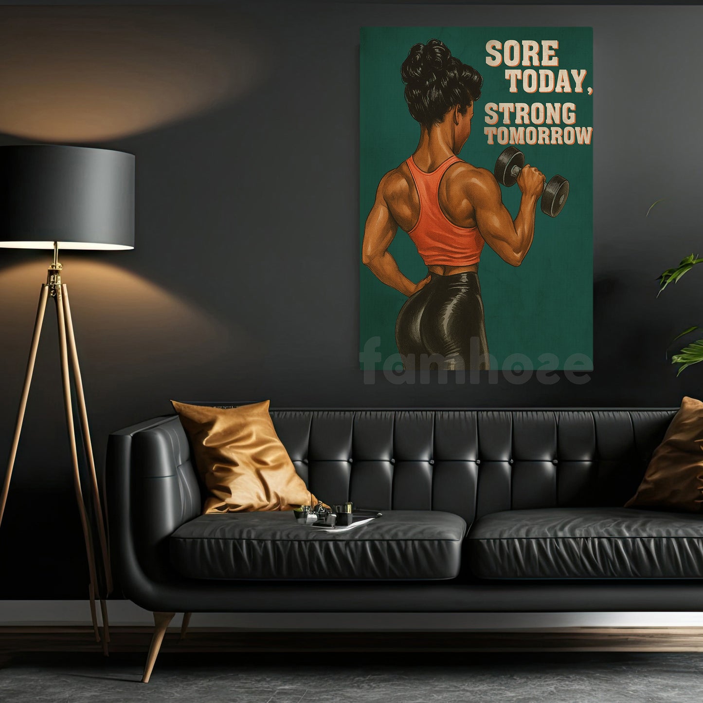 Funny Gym Black Woman Canvas Painting, Sore Today Strong Tomorrow Wall Art Decor, Poster Gift For Gym Lover