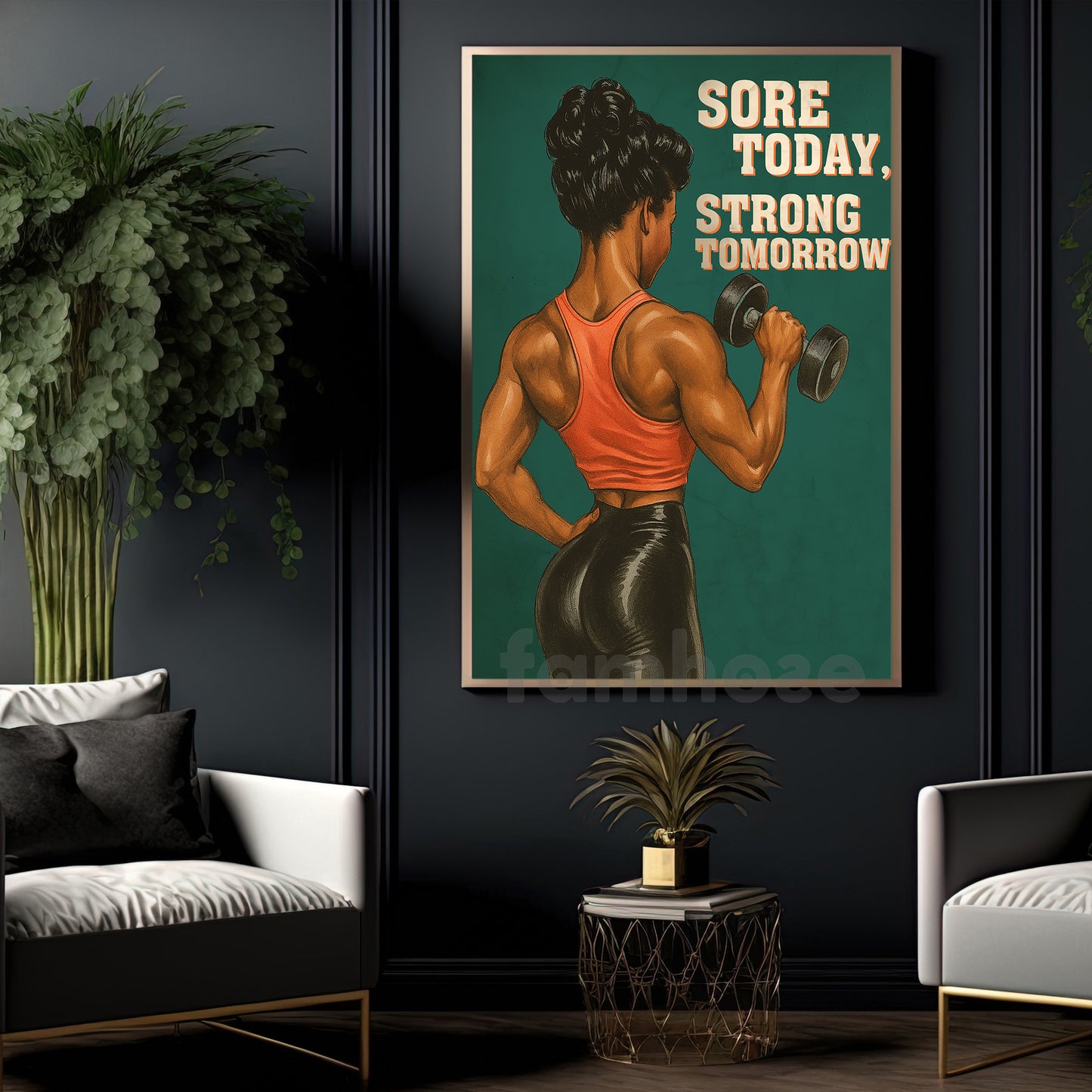 Funny Gym Black Woman Canvas Painting, Sore Today Strong Tomorrow Wall Art Decor, Poster Gift For Gym Lover