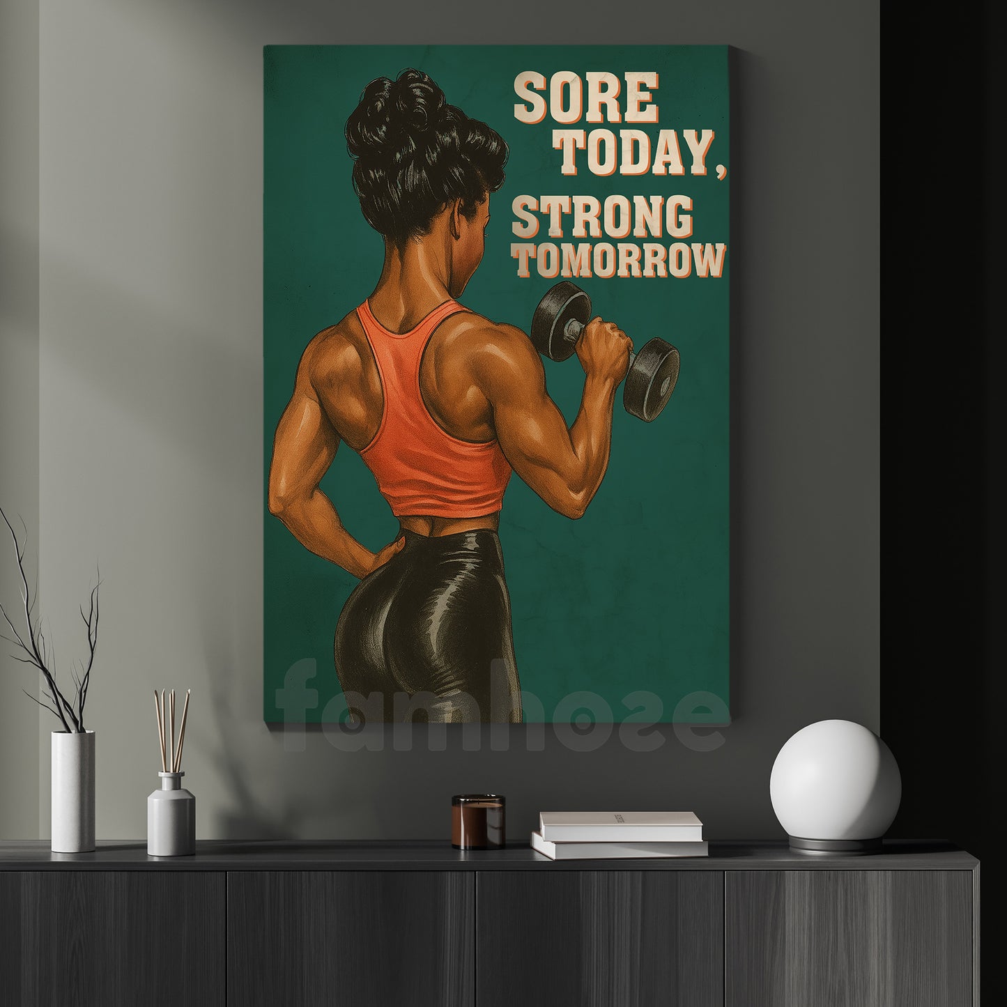 Funny Gym Black Woman Canvas Painting, Sore Today Strong Tomorrow Wall Art Decor, Poster Gift For Gym Lover