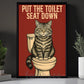 Funny Cat Toilet Canvas Painting, Put The Toilet Seat Down Bathroom Wall Art Decor, Restroom Poster Gift For Cat Lover