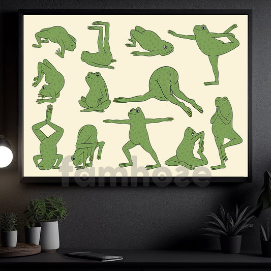 Funny Yoga Frog Canvas Painting, Cute Fitness Wall Art Decor, Poster Gift For Yoga Lovers