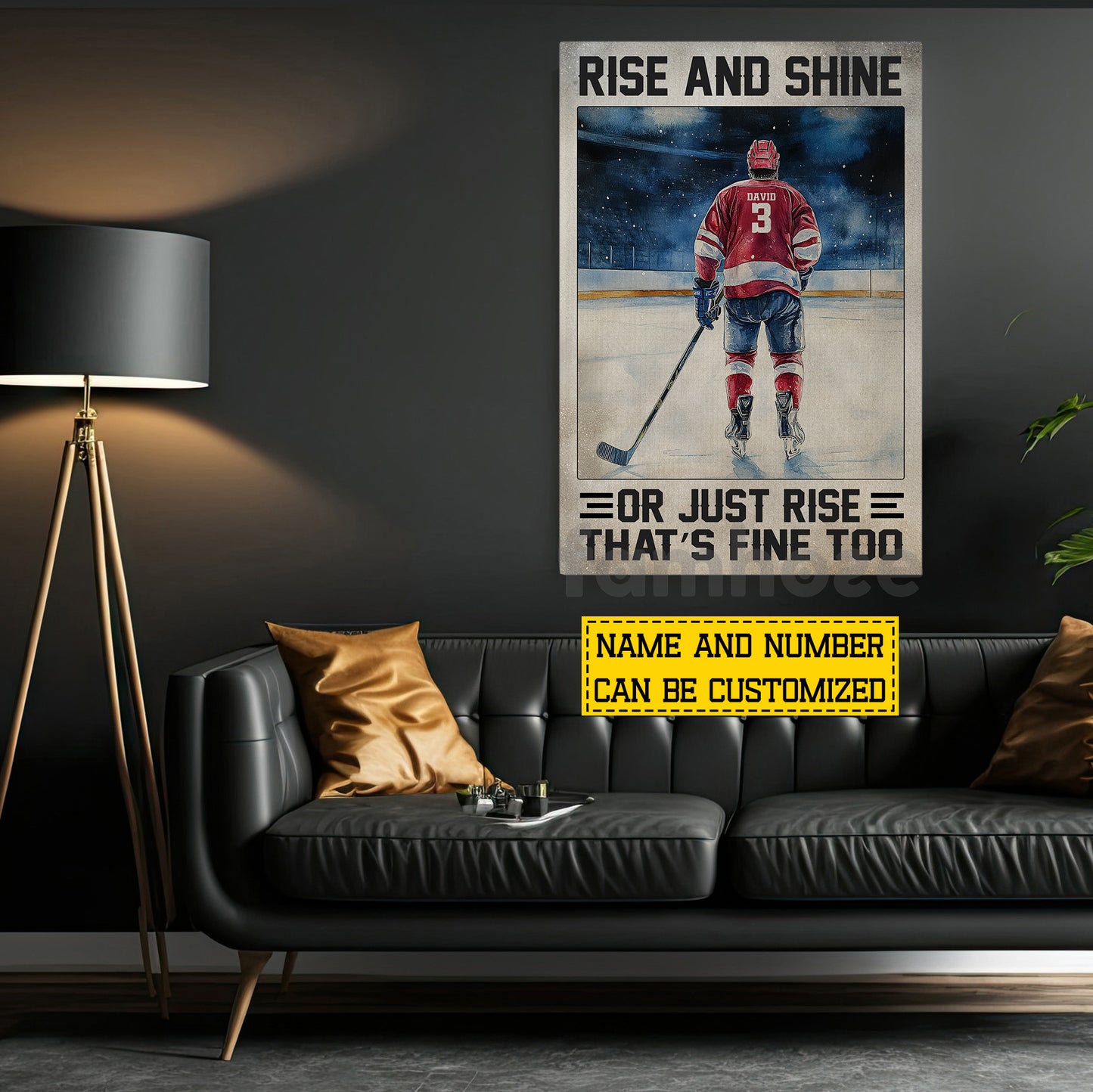 Motivational Personalized Hockey Man Canvas Painting, Rise And Shine Sport Wall Art Decor, Poster Gift For Hockey Lovers