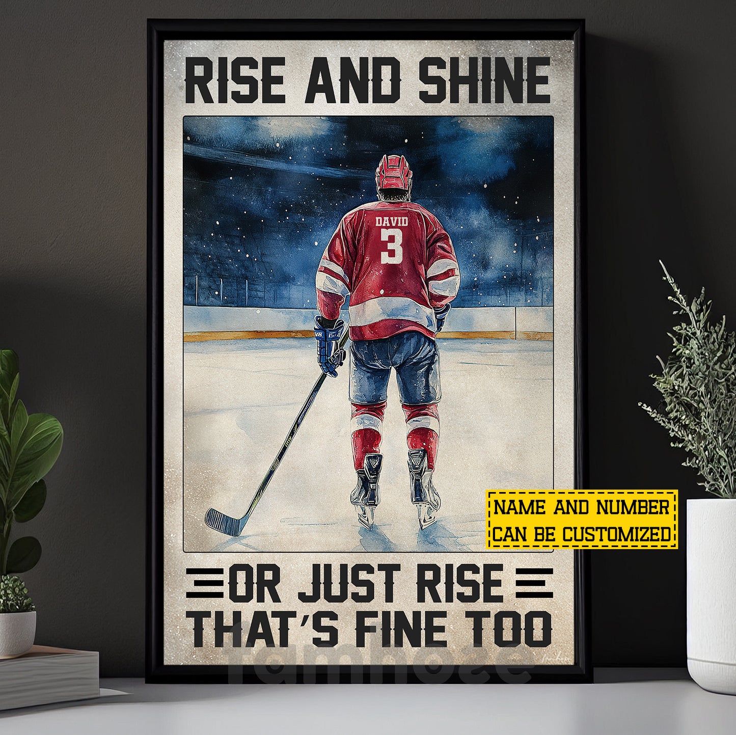 Motivational Personalized Hockey Man Canvas Painting, Rise And Shine Sport Wall Art Decor, Poster Gift For Hockey Lovers