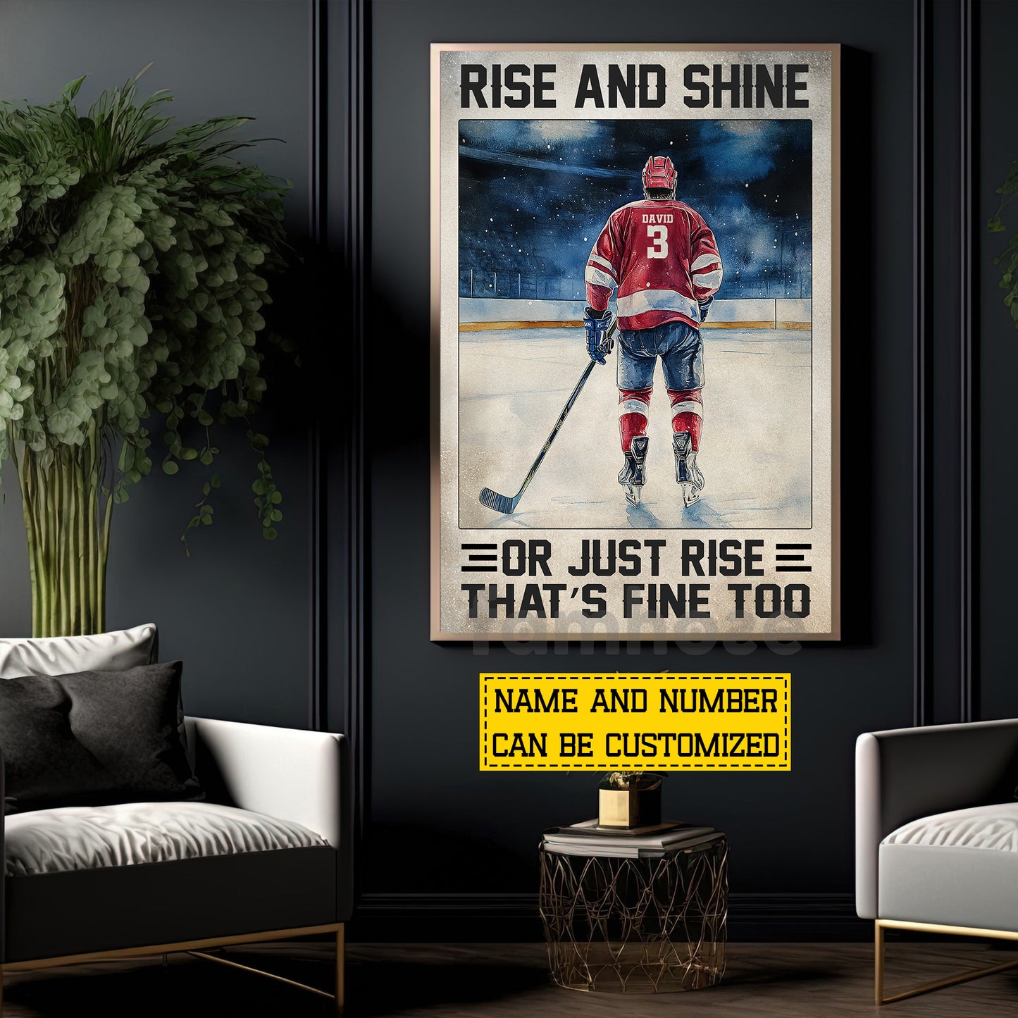 Motivational Personalized Hockey Man Canvas Painting, Rise And Shine Sport Wall Art Decor, Poster Gift For Hockey Lovers