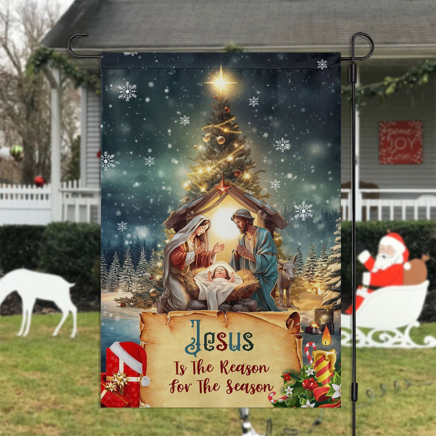 Jesus To The Reason For The Season, Jesus Xmas Garden Flag & House Flag, Christmas Flag Gift For Jesus Lovers