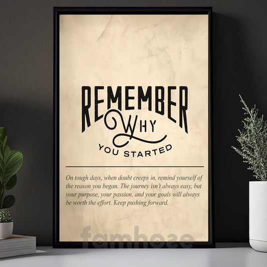 Motivational Quote Canvas Painting, Remember Why You Started Wall Art Decor, Vintage Poster Gift