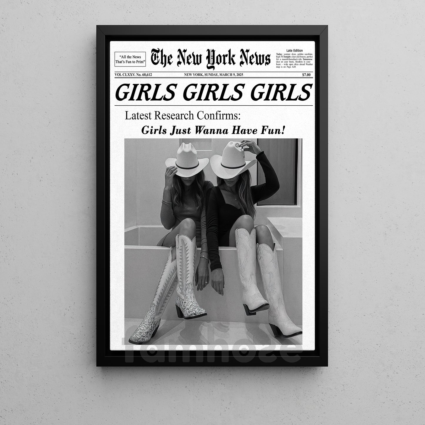 The New York News Cowgirl Canvas Painting, Girls Just Wanna Have Fun Wall Art Decor, Poster Gift For Cowgirl