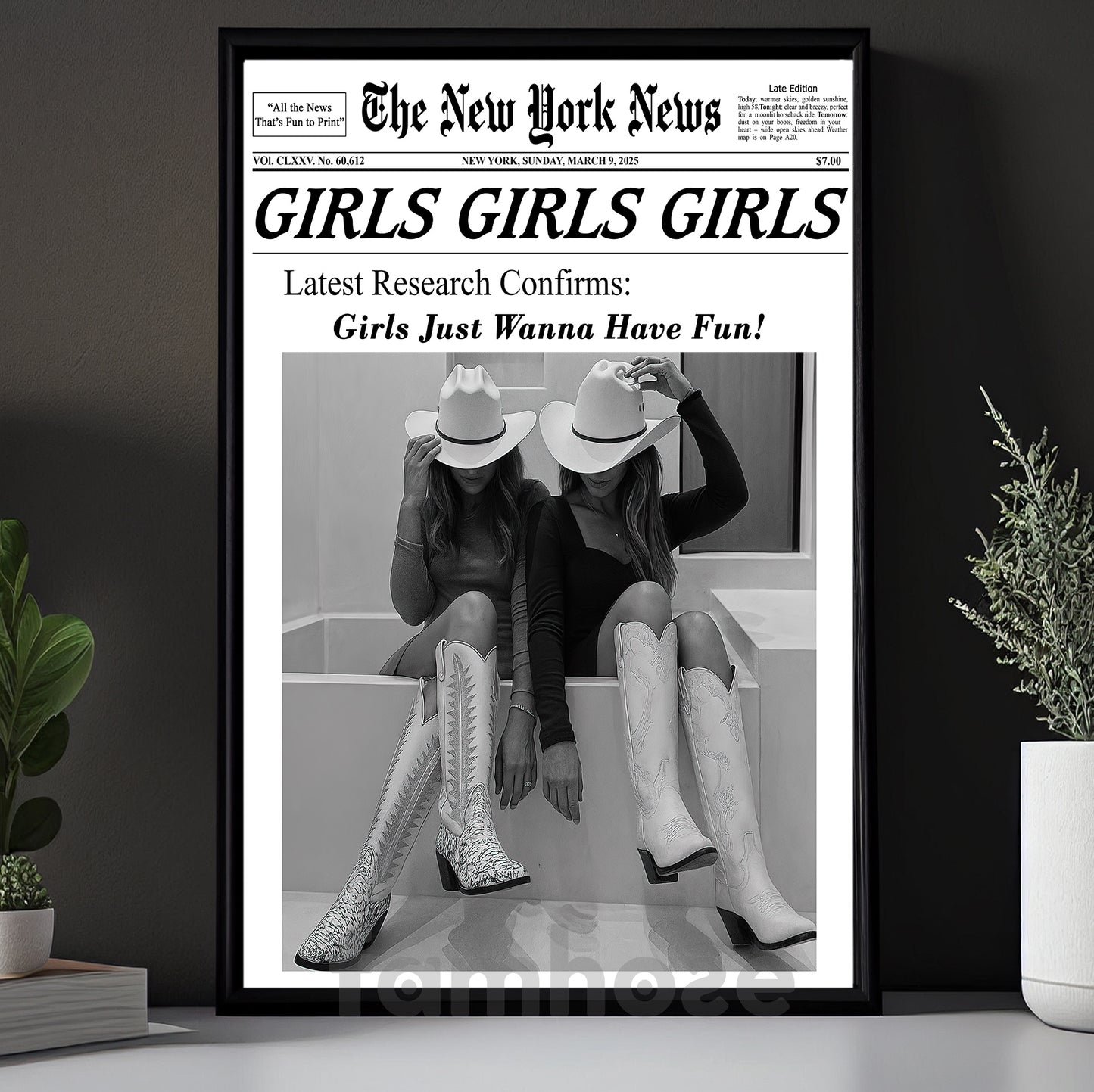 The New York News Cowgirl Canvas Painting, Girls Just Wanna Have Fun Wall Art Decor, Poster Gift For Cowgirl