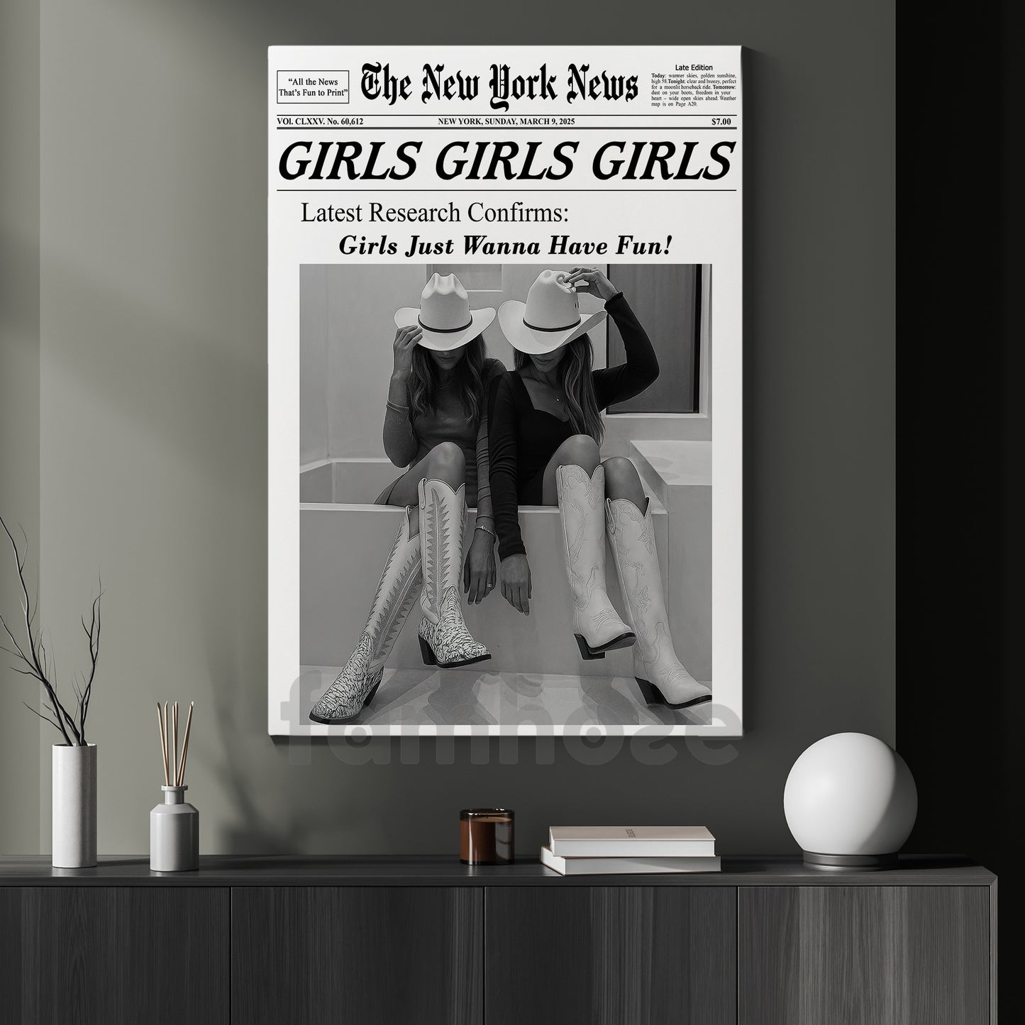 The New York News Cowgirl Canvas Painting, Girls Just Wanna Have Fun Wall Art Decor, Poster Gift For Cowgirl