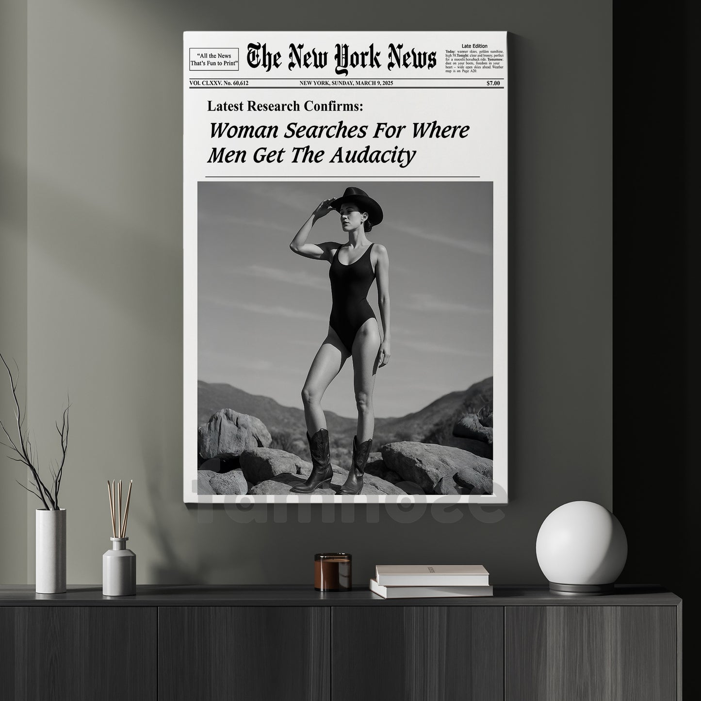 The New York News Cowgirl Canvas Painting, Where Men Get The Audacity Wall Art Decor, Poster Gift For Cowgirl