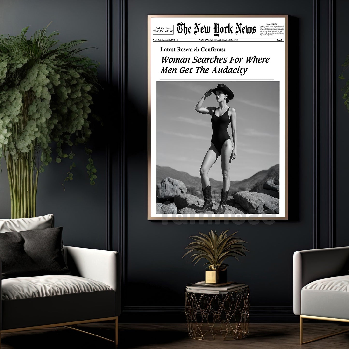 The New York News Cowgirl Canvas Painting, Where Men Get The Audacity Wall Art Decor, Poster Gift For Cowgirl