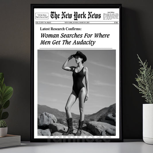 The New York News Cowgirl Canvas Painting, Where Men Get The Audacity Wall Art Decor, Poster Gift For Cowgirl