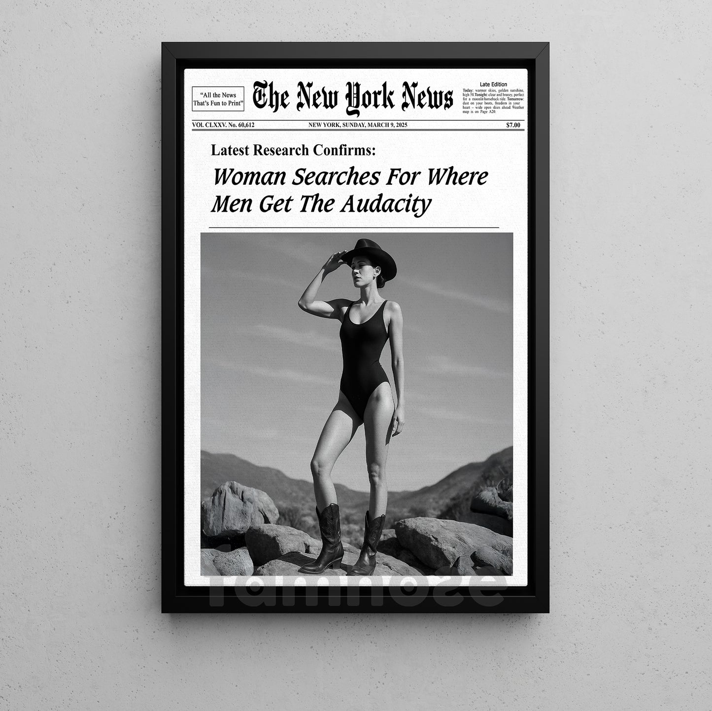 The New York News Cowgirl Canvas Painting, Where Men Get The Audacity Wall Art Decor, Poster Gift For Cowgirl