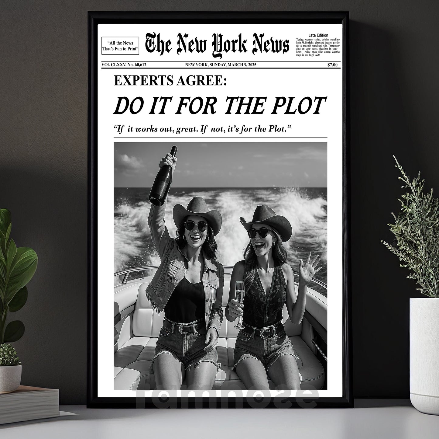 The New York News Cowgirl Canvas Painting, Do It For The Plot Wall Art Decor, Poster Gift For Cowgirl