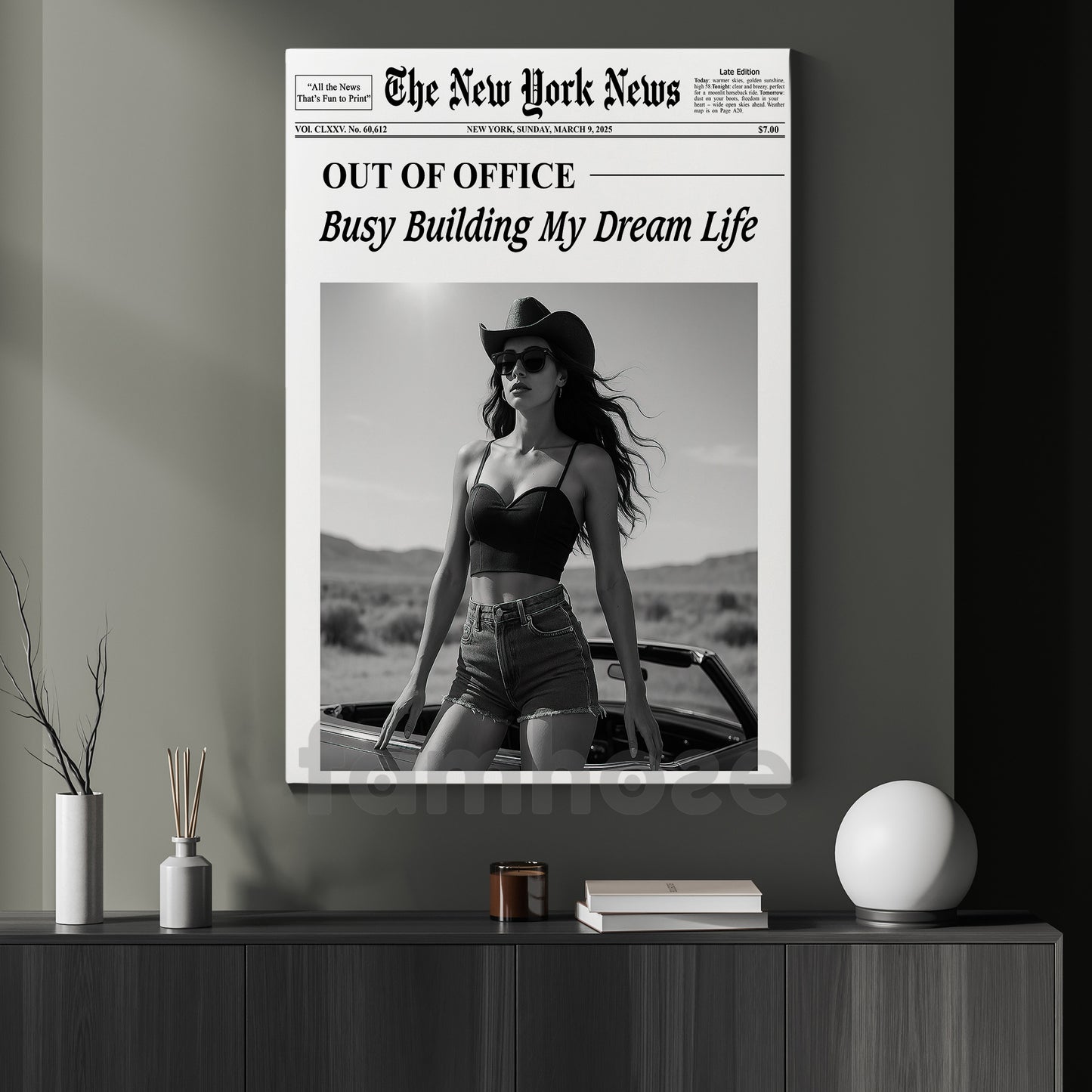 The New York News Cowgirl Canvas Painting, Busy Building My Dream Life Wall Art Decor, Poster Gift For Cowgirl