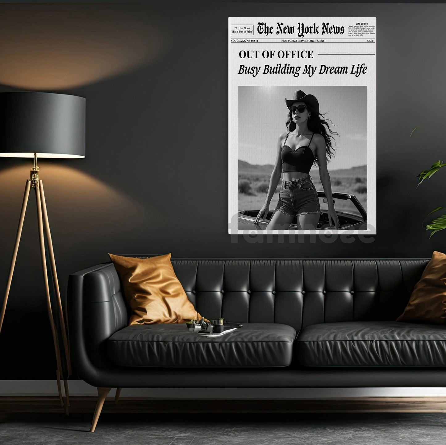 The New York News Cowgirl Canvas Painting, Busy Building My Dream Life Wall Art Decor, Poster Gift For Cowgirl