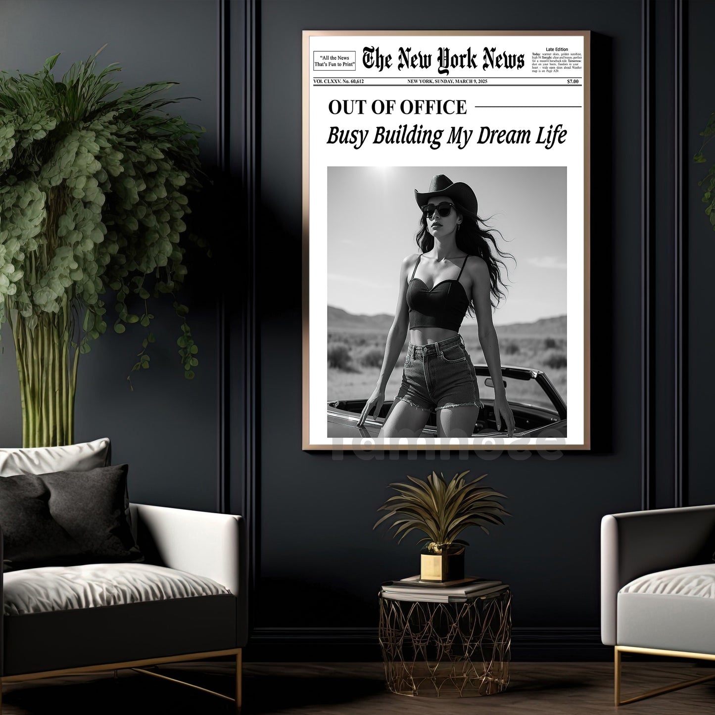 The New York News Cowgirl Canvas Painting, Busy Building My Dream Life Wall Art Decor, Poster Gift For Cowgirl