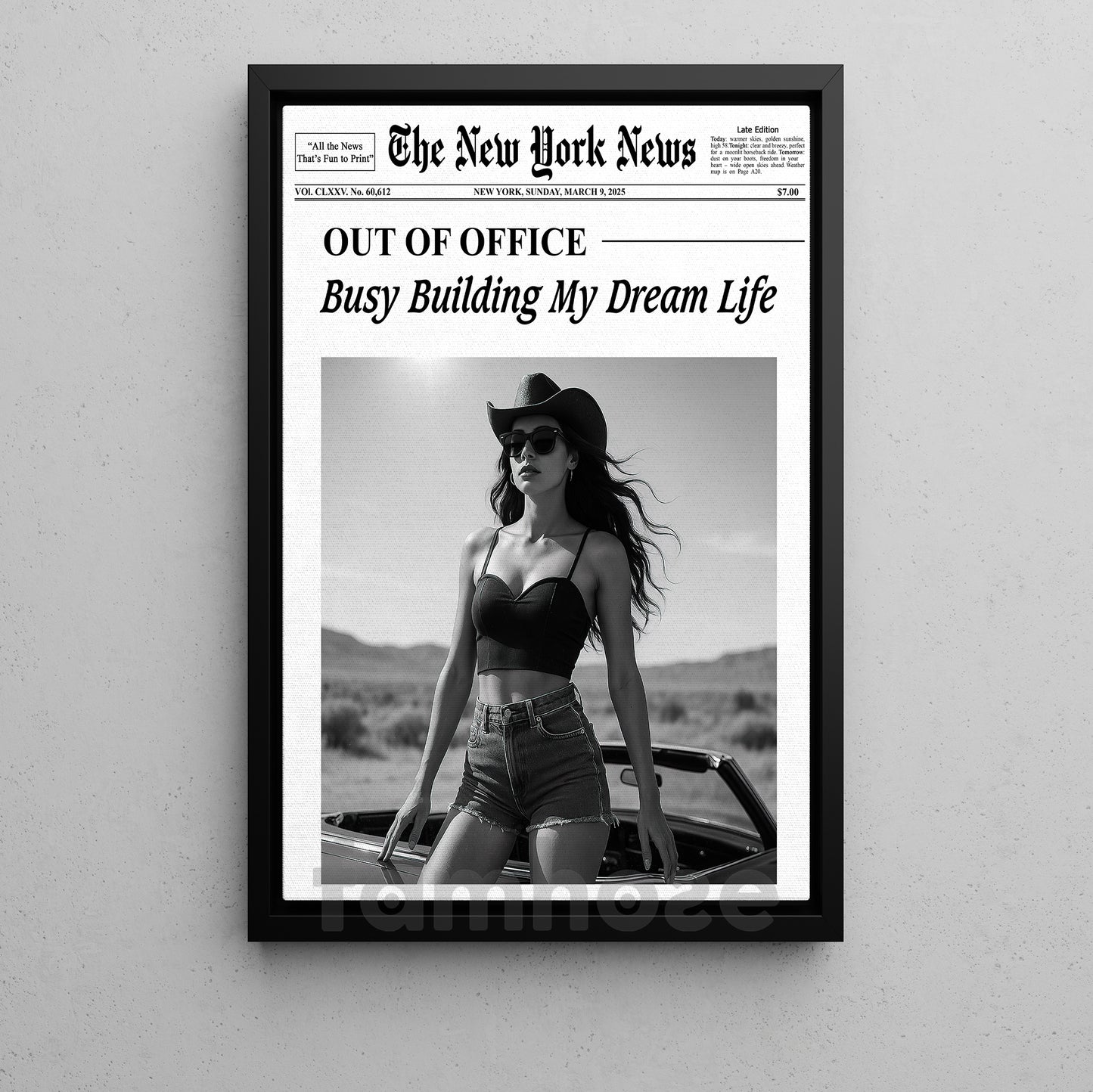 The New York News Cowgirl Canvas Painting, Busy Building My Dream Life Wall Art Decor, Poster Gift For Cowgirl