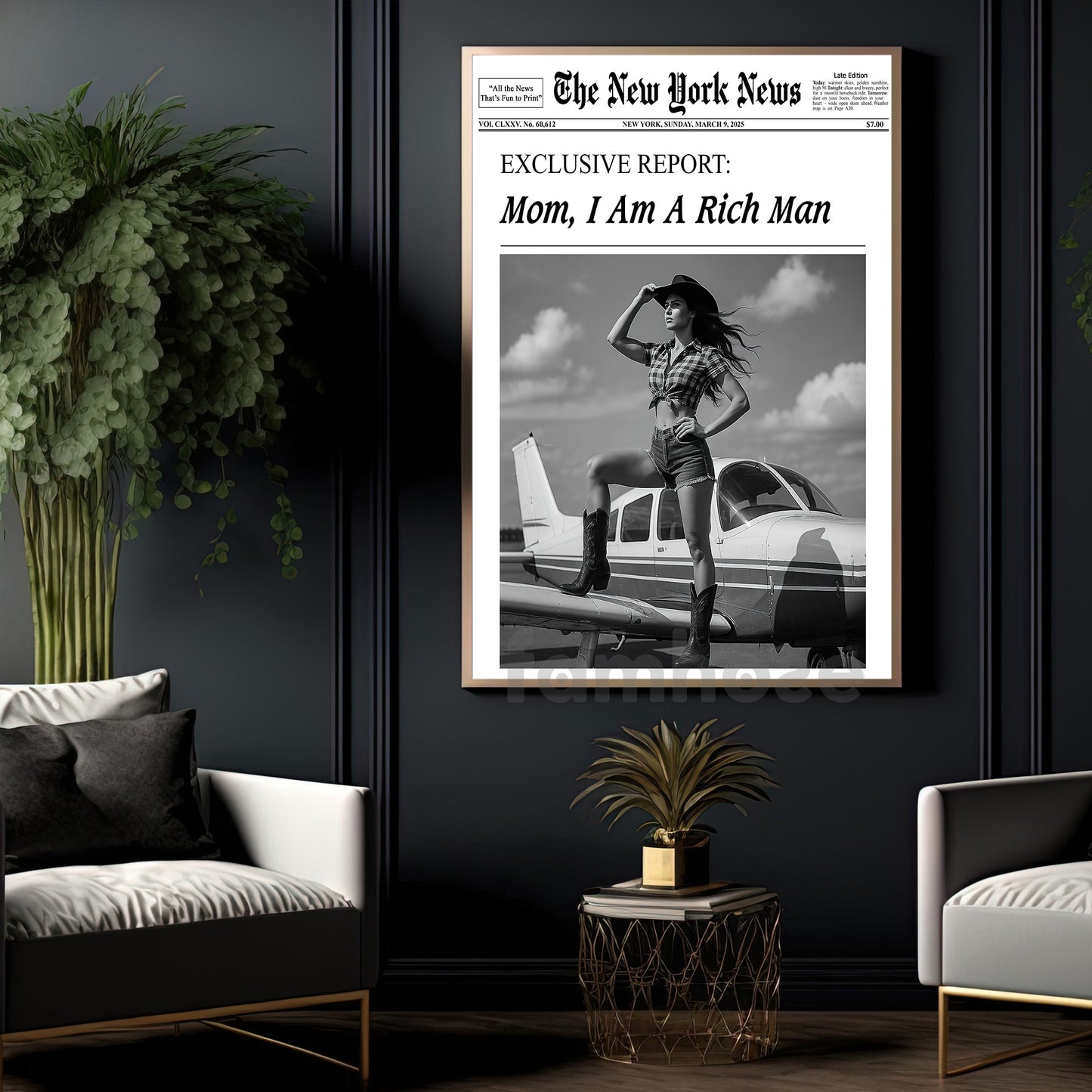 Funny The New York News Cowgirl Canvas Painting, Mom I Am A Rich Man Wall Art Decor, Poster Gift For Cowgirl