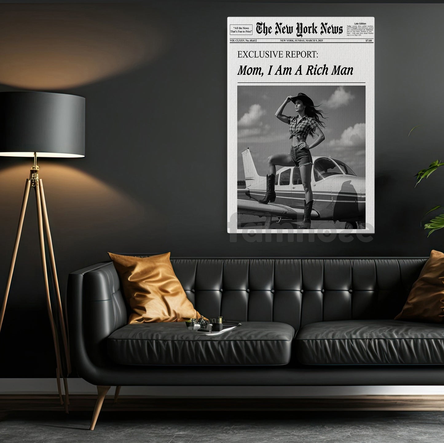Funny The New York News Cowgirl Canvas Painting, Mom I Am A Rich Man Wall Art Decor, Poster Gift For Cowgirl