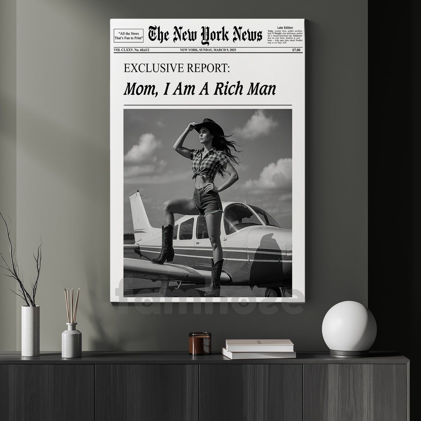 Funny The New York News Cowgirl Canvas Painting, Mom I Am A Rich Man Wall Art Decor, Poster Gift For Cowgirl