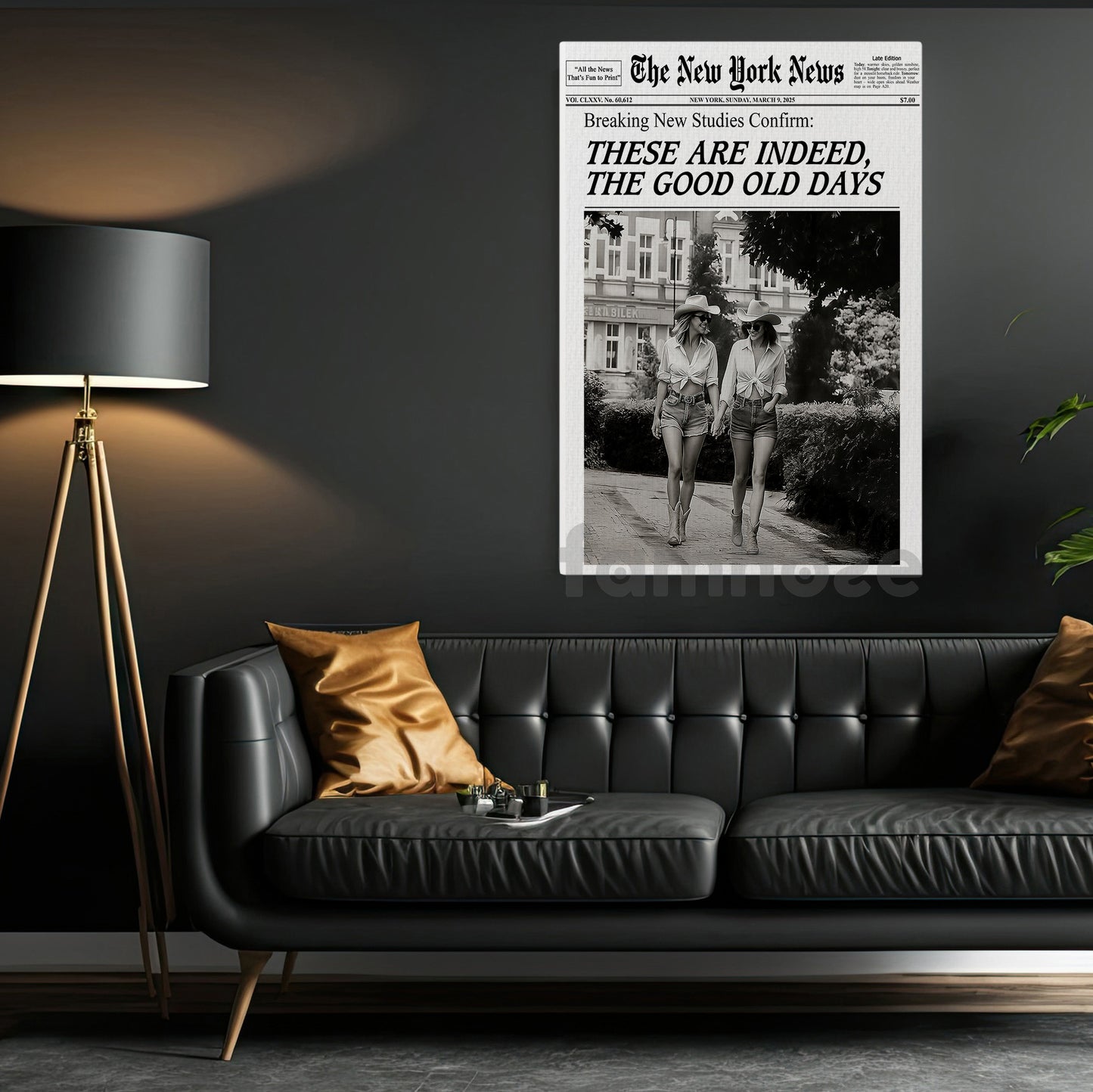 The New York News Cowgirl Canvas Painting, These Are Indeed The Good Old Days Wall Art Decor, Poster Gift For Cowgirl