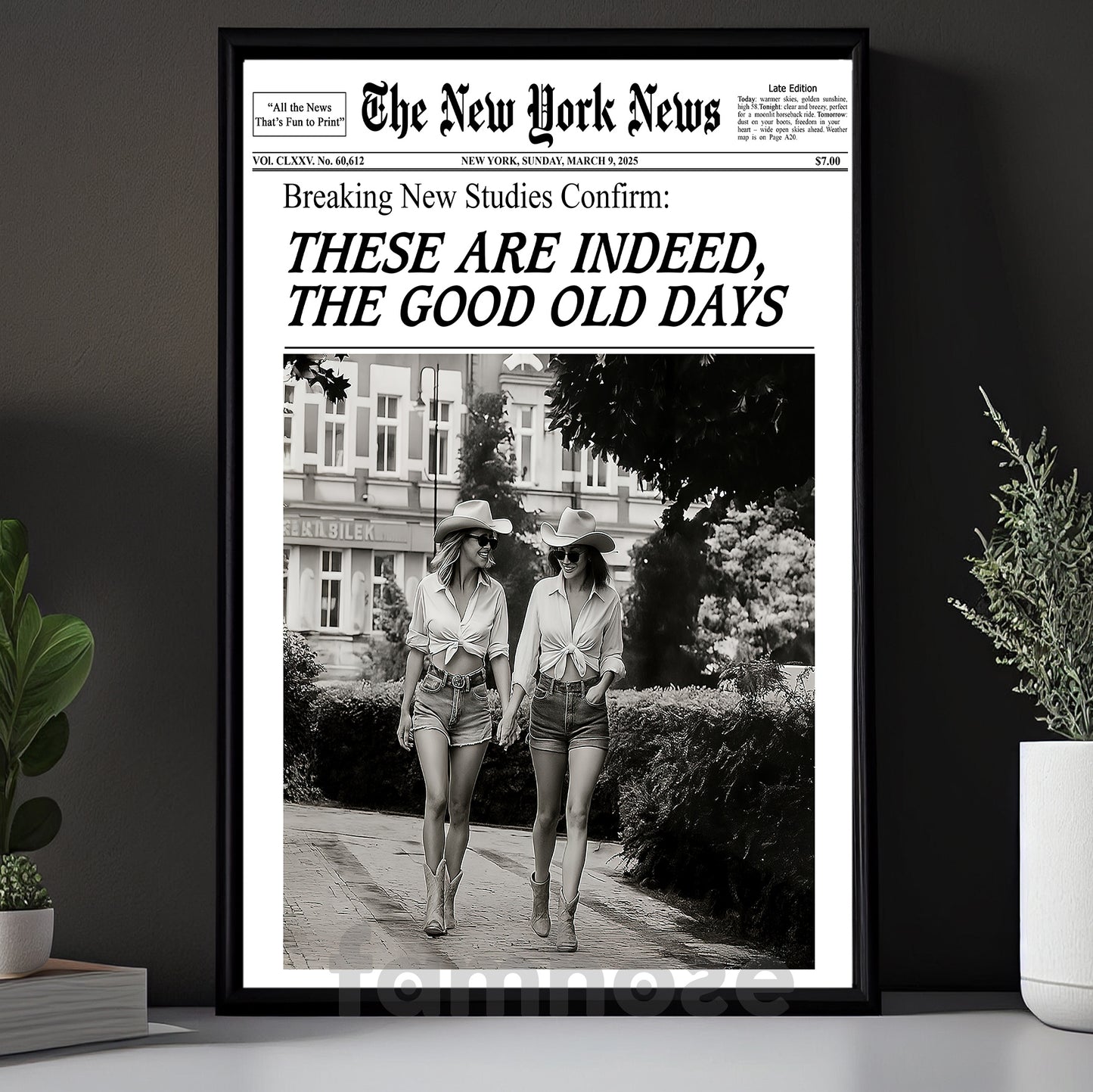 The New York News Cowgirl Canvas Painting, These Are Indeed The Good Old Days Wall Art Decor, Poster Gift For Cowgirl