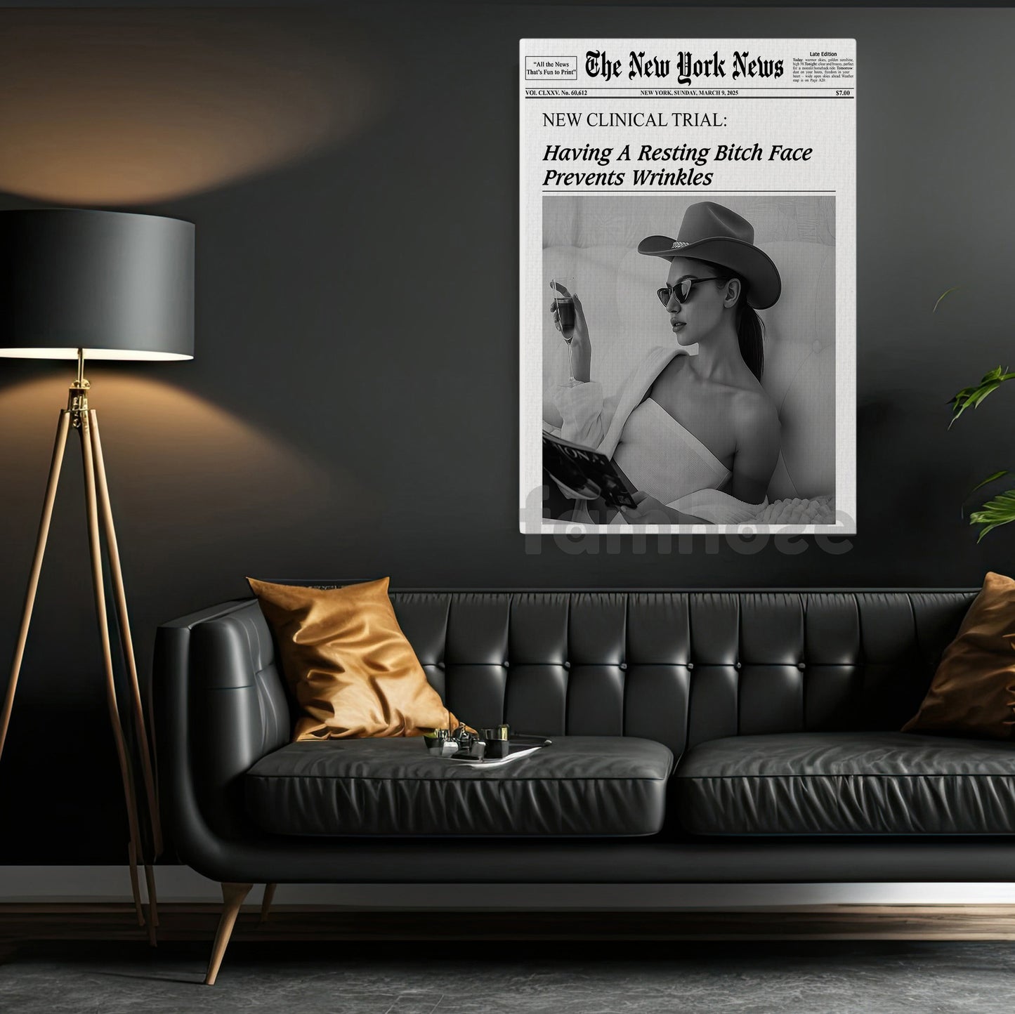 The New York News Cowgirl Canvas Painting, Having A Resting Face Prevents Wrinkles Wall Art Decor, Poster Gift For Cowgirl