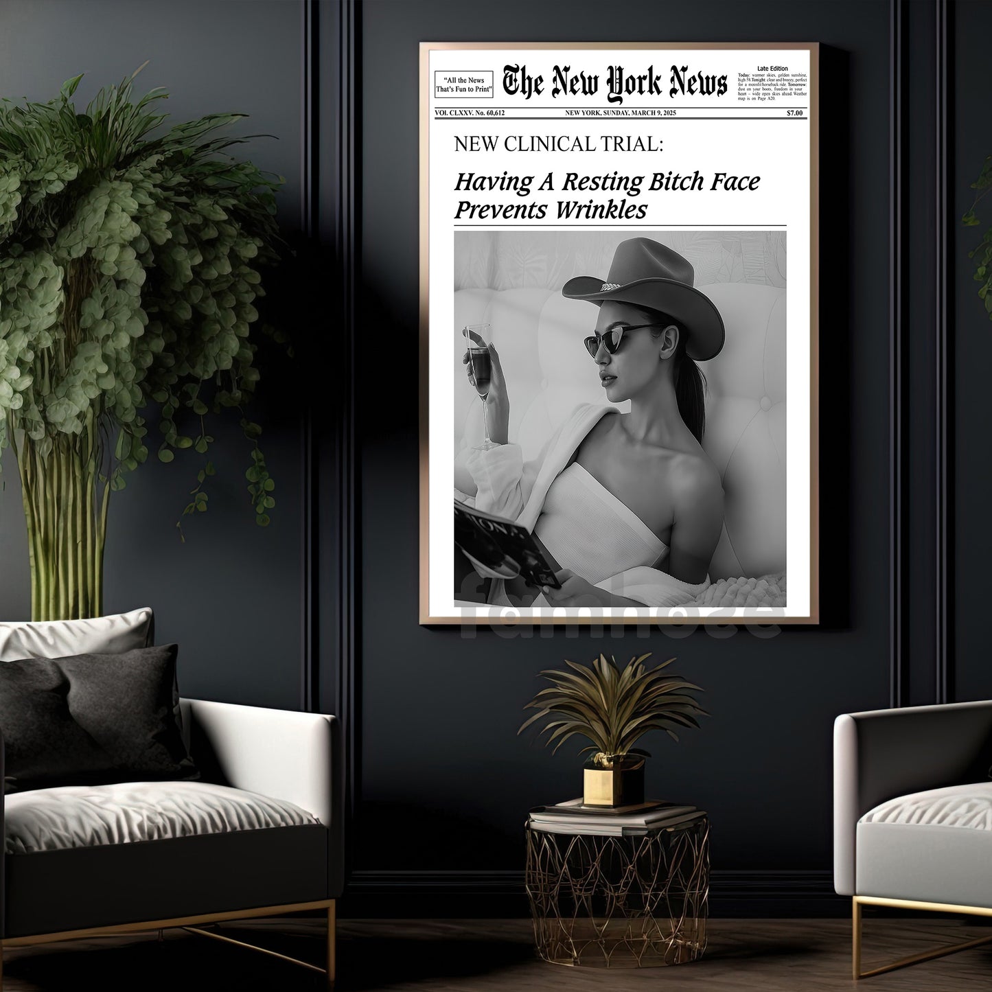 The New York News Cowgirl Canvas Painting, Having A Resting Face Prevents Wrinkles Wall Art Decor, Poster Gift For Cowgirl