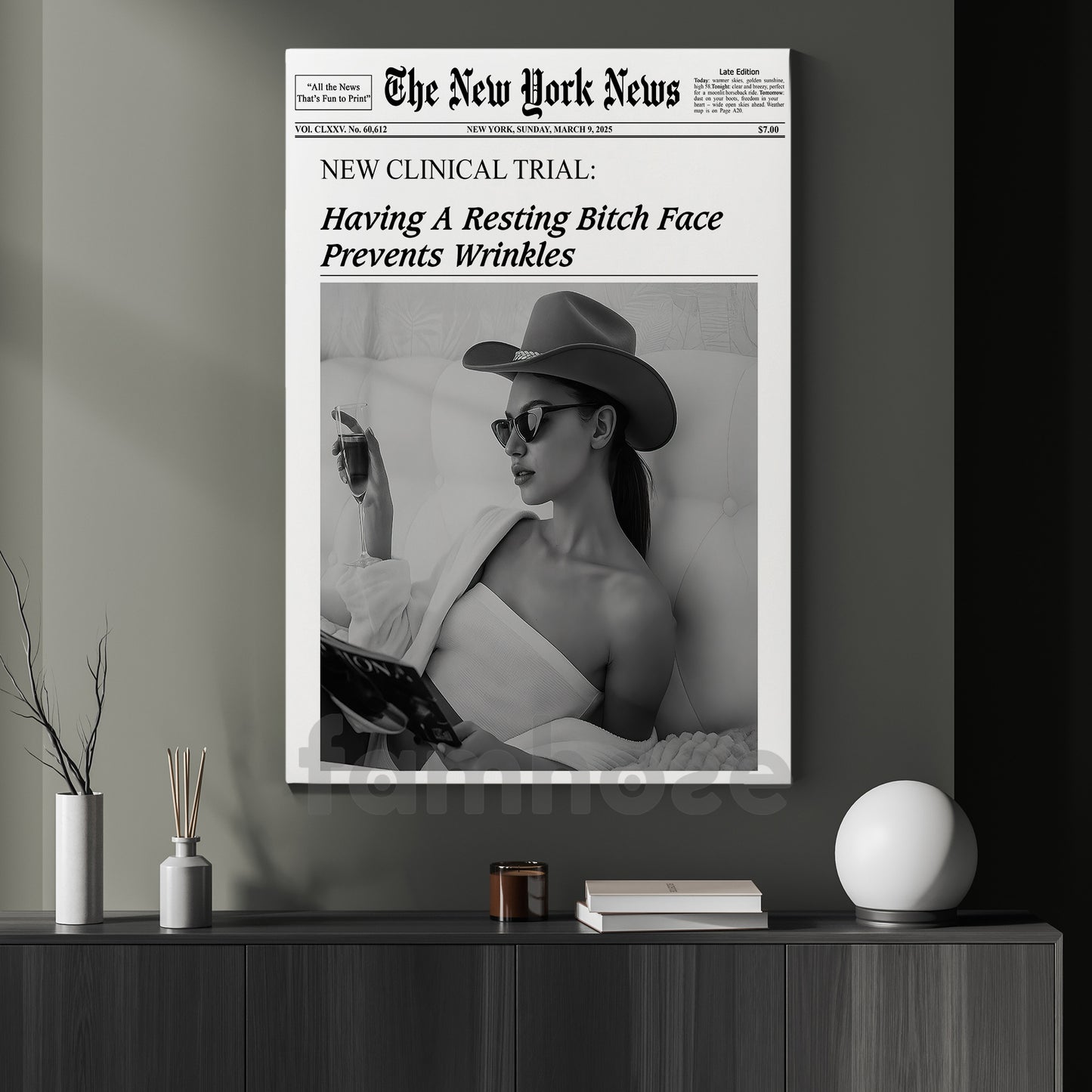 The New York News Cowgirl Canvas Painting, Having A Resting Face Prevents Wrinkles Wall Art Decor, Poster Gift For Cowgirl