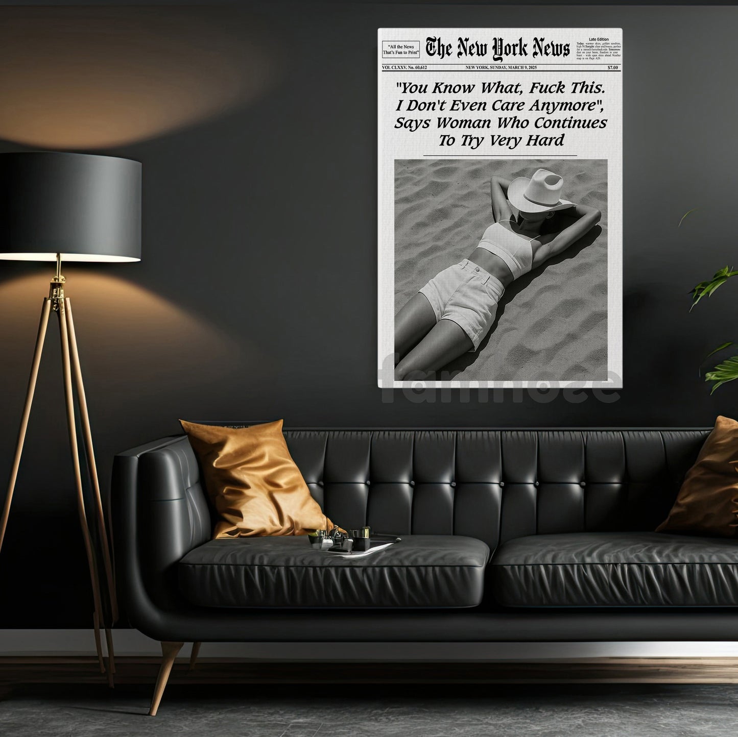The New York News Cowgirl Canvas Painting, I Don't Even Care Anymore Wall Art Decor, Poster Gift For Cowgirl
