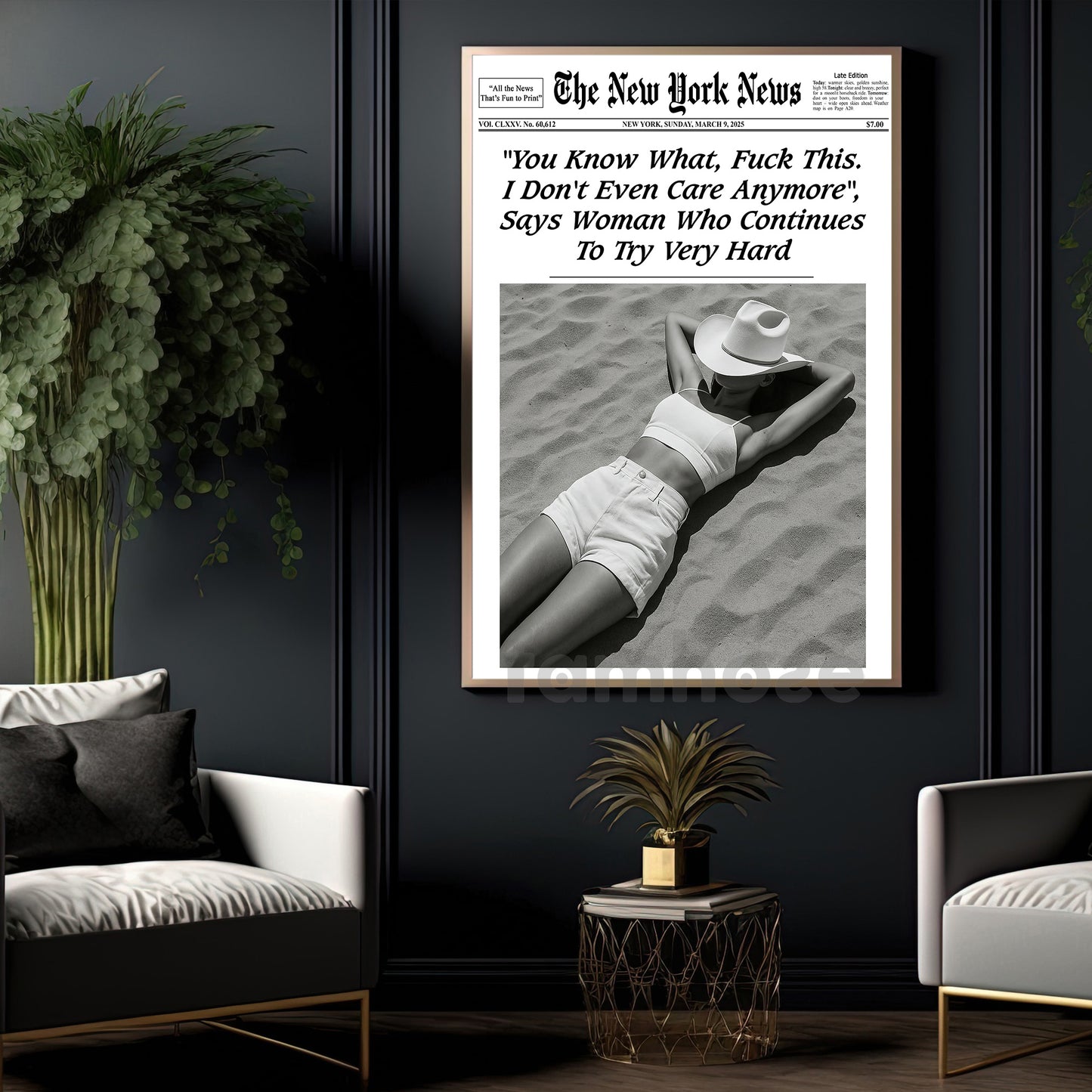 The New York News Cowgirl Canvas Painting, I Don't Even Care Anymore Wall Art Decor, Poster Gift For Cowgirl