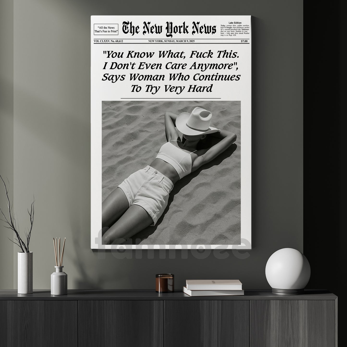 The New York News Cowgirl Canvas Painting, I Don't Even Care Anymore Wall Art Decor, Poster Gift For Cowgirl