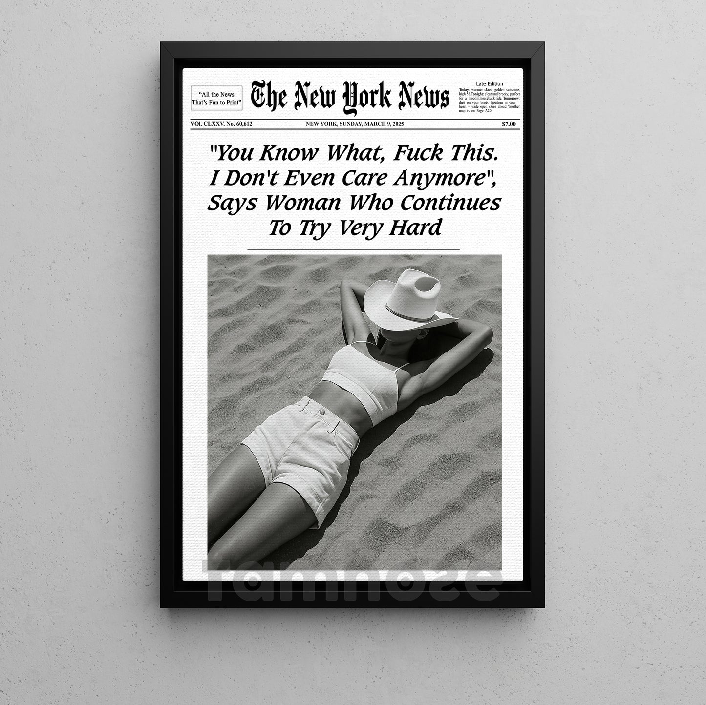 The New York News Cowgirl Canvas Painting, I Don't Even Care Anymore Wall Art Decor, Poster Gift For Cowgirl