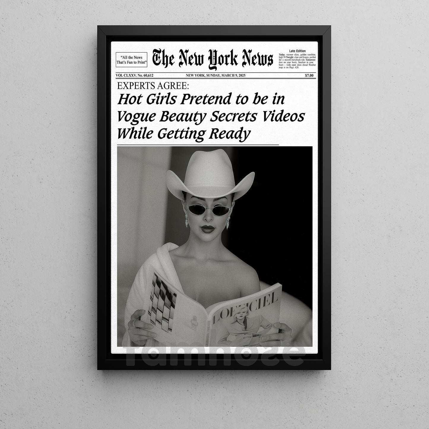 The New York News Cowgirl Canvas Painting, Hot Girls Pretend To Be In Vogue Beauty Wall Art Decor, Poster Gift For Cowgirl