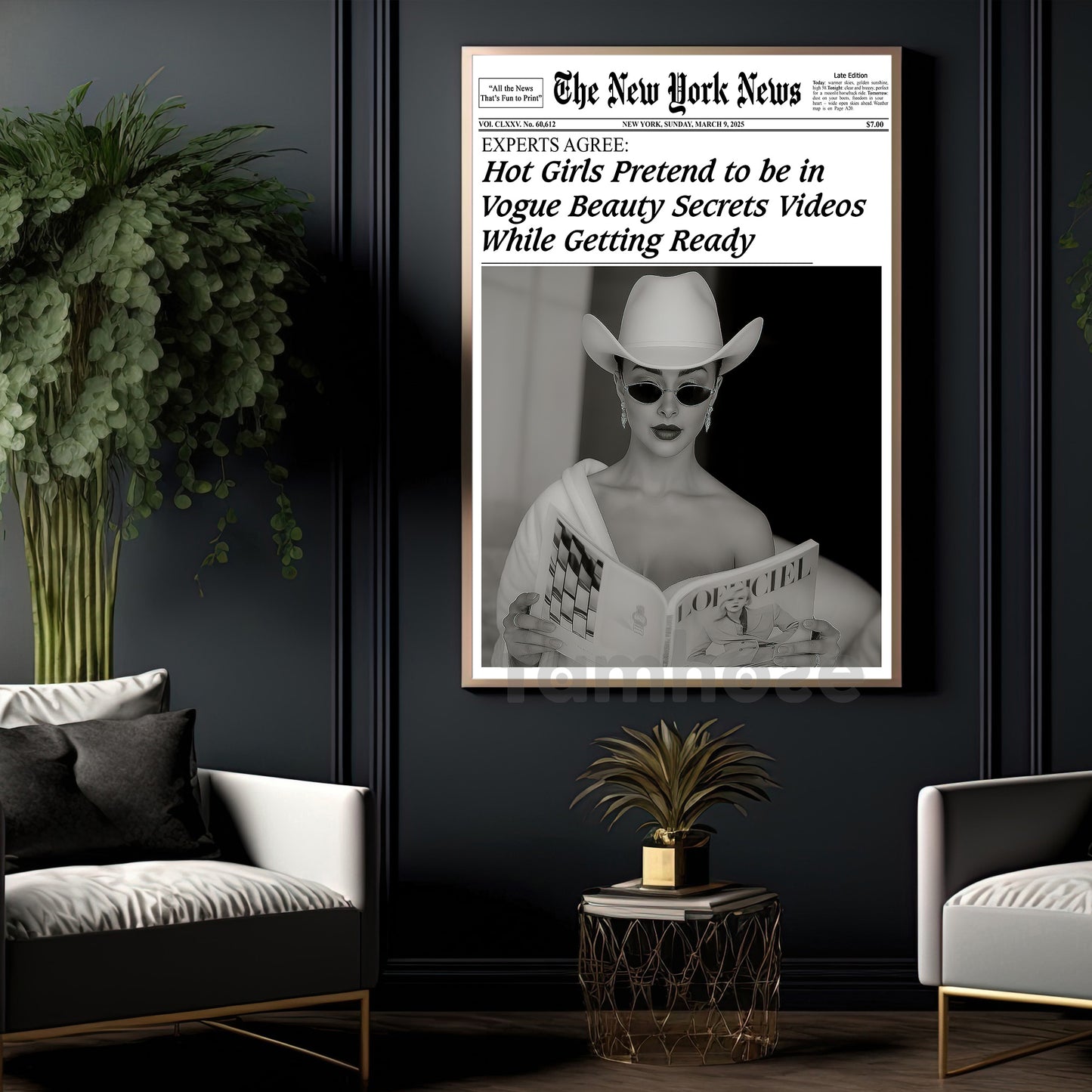 The New York News Cowgirl Canvas Painting, Hot Girls Pretend To Be In Vogue Beauty Wall Art Decor, Poster Gift For Cowgirl