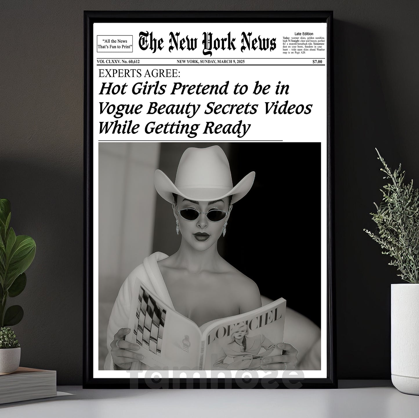 The New York News Cowgirl Canvas Painting, Hot Girls Pretend To Be In Vogue Beauty Wall Art Decor, Poster Gift For Cowgirl