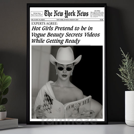 The New York News Cowgirl Canvas Painting, Hot Girls Pretend To Be In Vogue Beauty Wall Art Decor, Poster Gift For Cowgirl