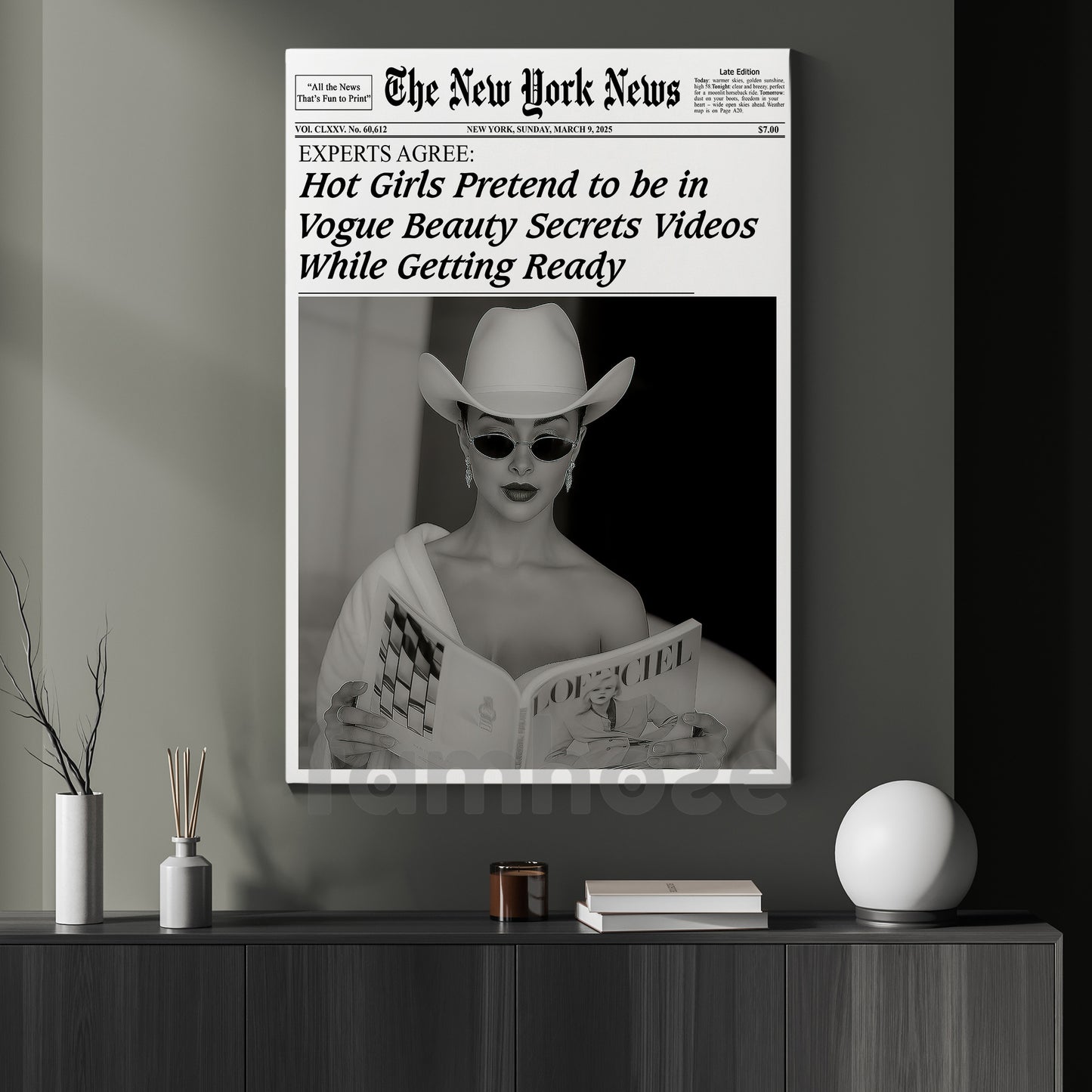 The New York News Cowgirl Canvas Painting, Hot Girls Pretend To Be In Vogue Beauty Wall Art Decor, Poster Gift For Cowgirl