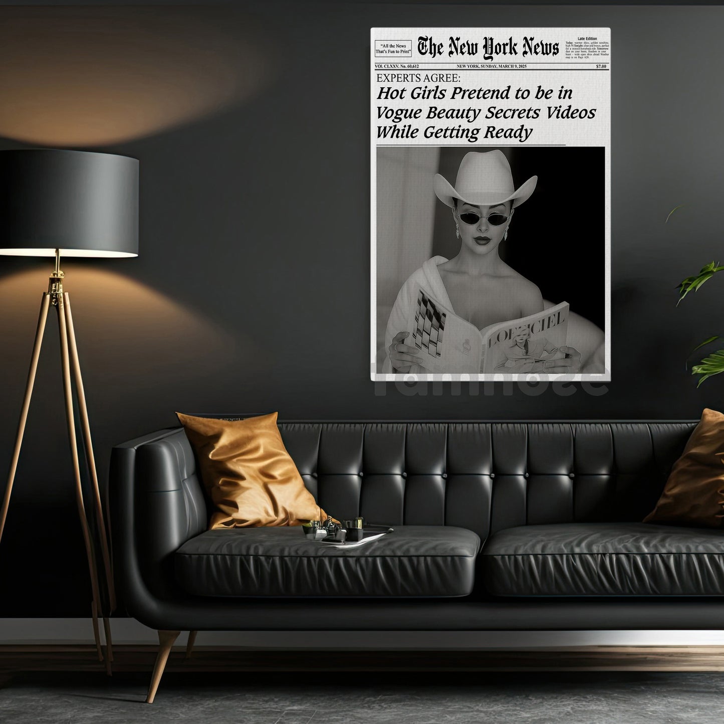 The New York News Cowgirl Canvas Painting, Hot Girls Pretend To Be In Vogue Beauty Wall Art Decor, Poster Gift For Cowgirl