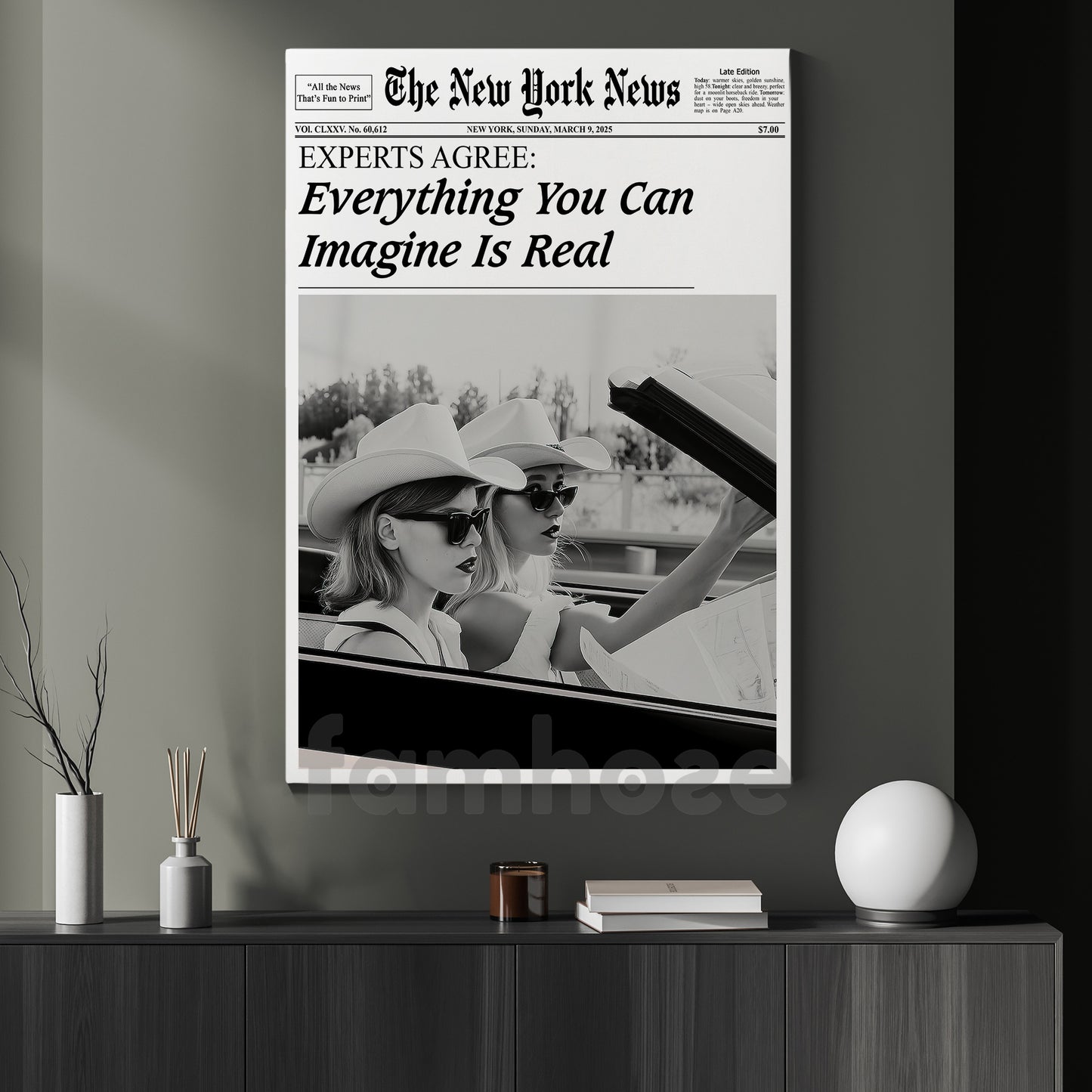The New York News Cowgirl Canvas Painting, Everything You Can Imagine Is Real Wall Art Decor, Poster Gift For Cowgirl