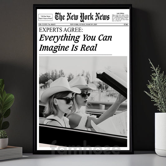 The New York News Cowgirl Canvas Painting, Everything You Can Imagine Is Real Wall Art Decor, Poster Gift For Cowgirl