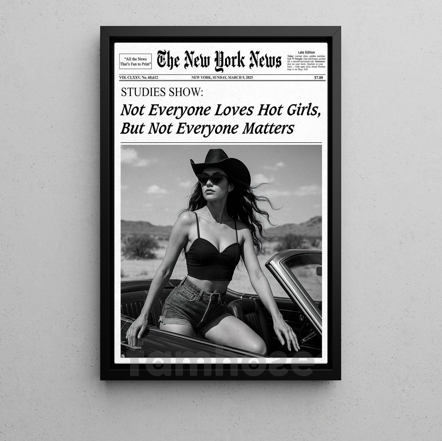 The New York News Cowgirl Canvas Painting, Not Everyone Loves Hot Girls Wall Art Decor, Poster Gift For Cowgirl