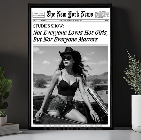 The New York News Cowgirl Canvas Painting, Not Everyone Loves Hot Girls Wall Art Decor, Poster Gift For Cowgirl