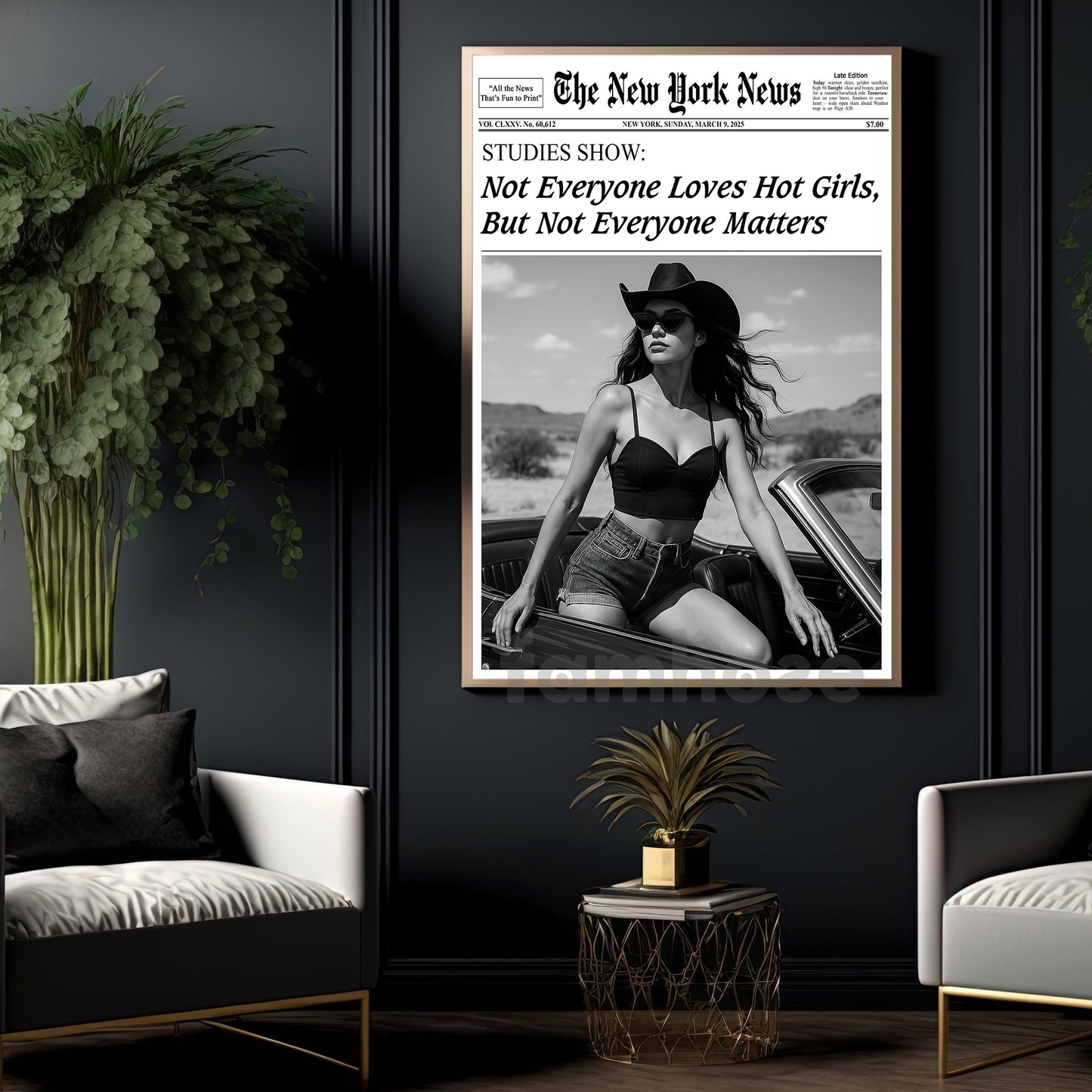 The New York News Cowgirl Canvas Painting, Not Everyone Loves Hot Girls Wall Art Decor, Poster Gift For Cowgirl