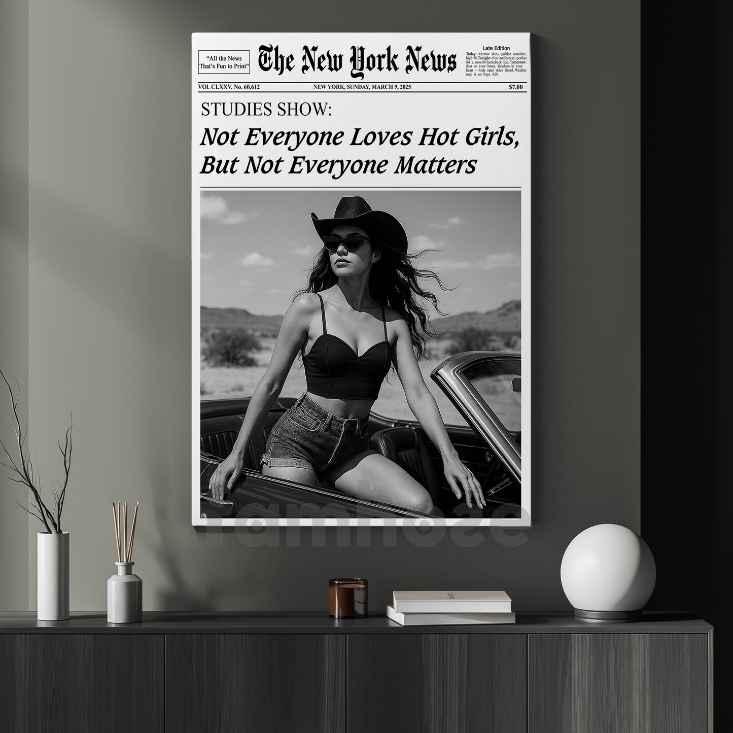 The New York News Cowgirl Canvas Painting, Not Everyone Loves Hot Girls Wall Art Decor, Poster Gift For Cowgirl