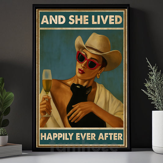 Funny Cowgirl Canvas Painting, And She Lived Happily Ever After Wall Art Decor, Poster Gift For Cowgirls