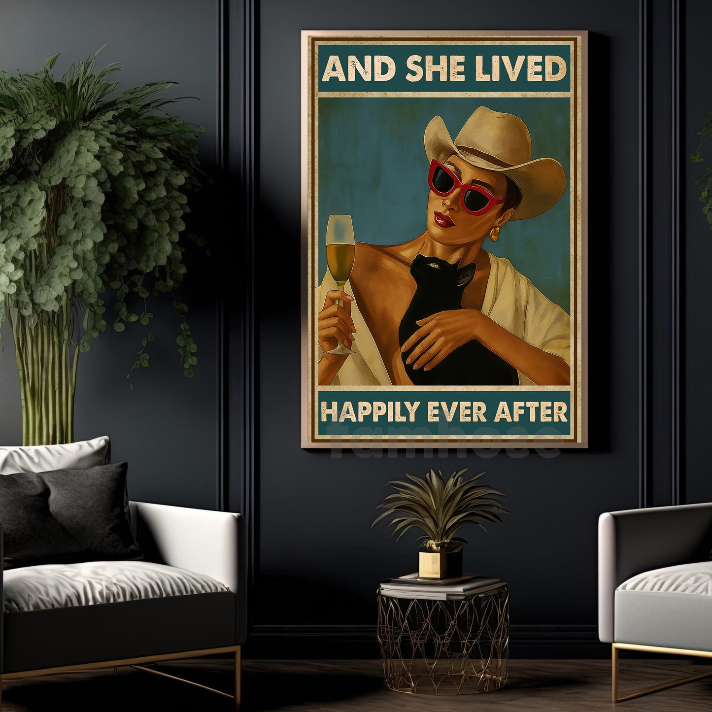 Funny Cowgirl Canvas Painting, And She Lived Happily Ever After Wall Art Decor, Poster Gift For Cowgirls
